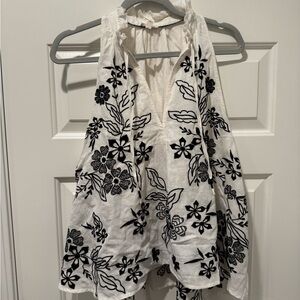 Pilcro White Top with Black Embroidery